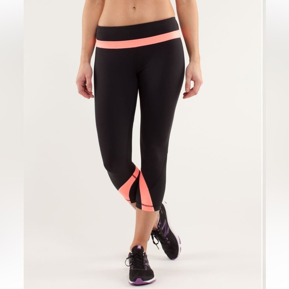Lululemon Run: Inspire Crop II Black / Pop Orange 10 - Picture 2 of 8